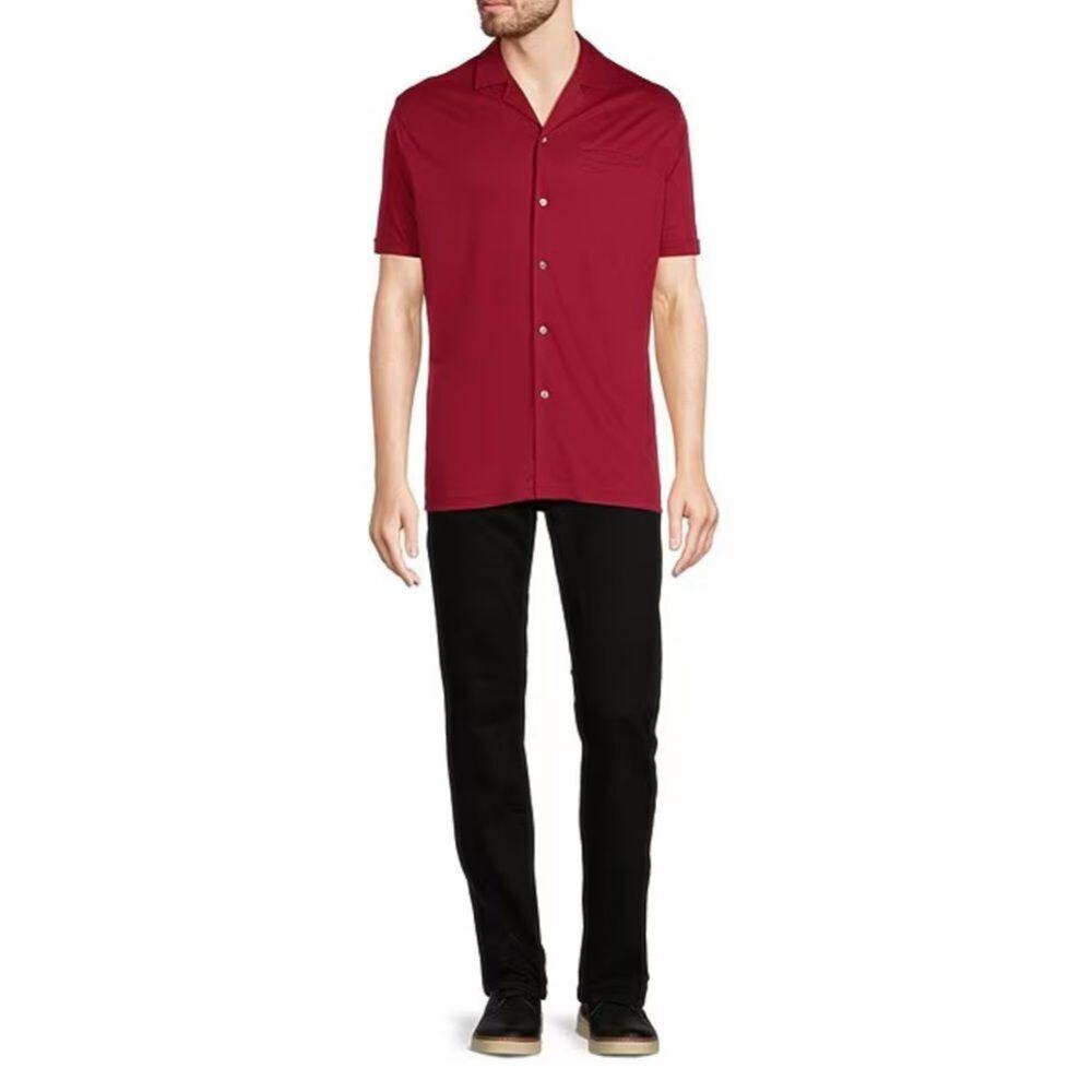 Murano Liquid Luxury Short Sleeve Knit Interlock Coatfront Shirt Size L